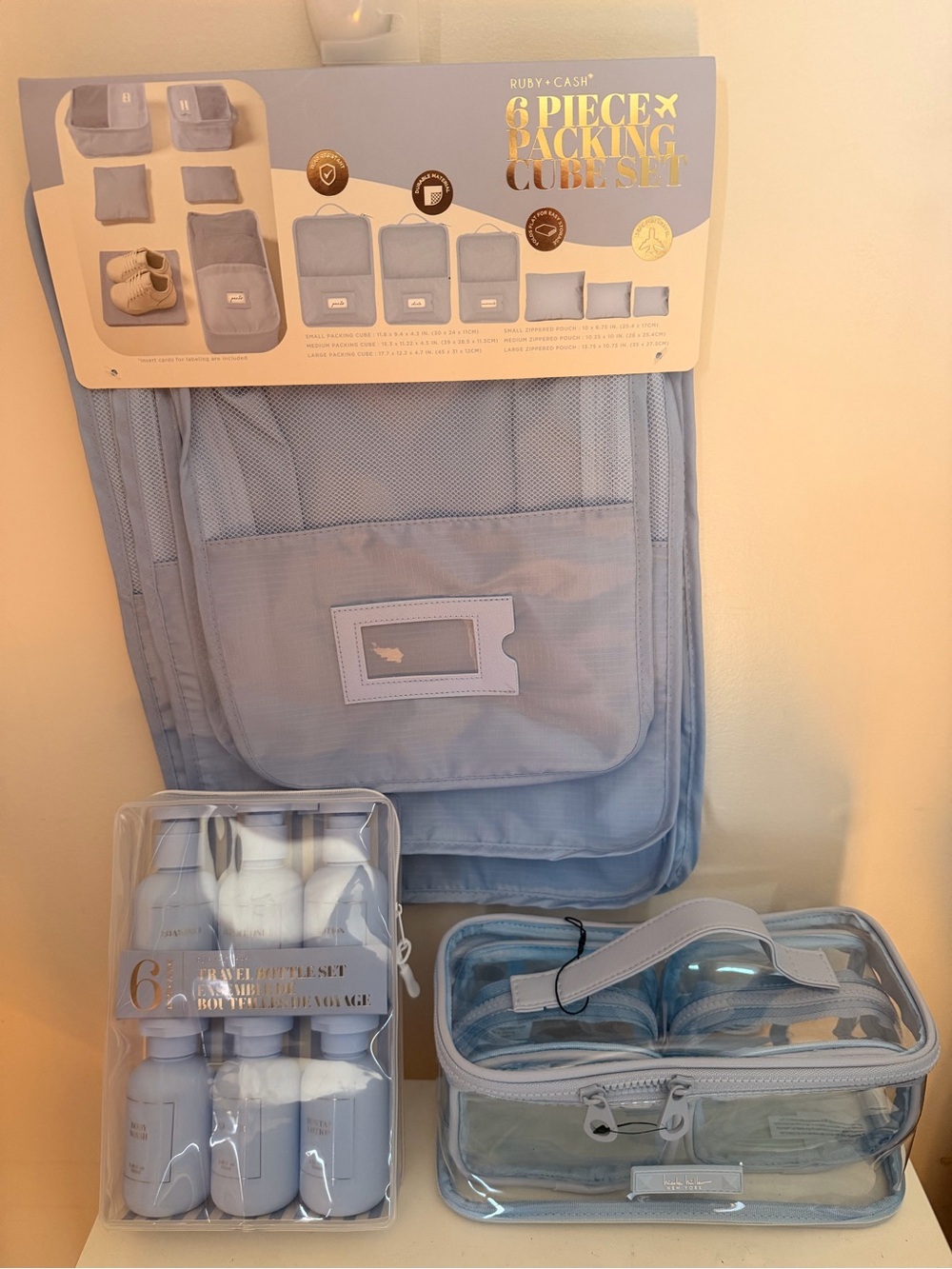 Light Blue 6-Piece Packing Cube Set  organizer and Travel bottle set